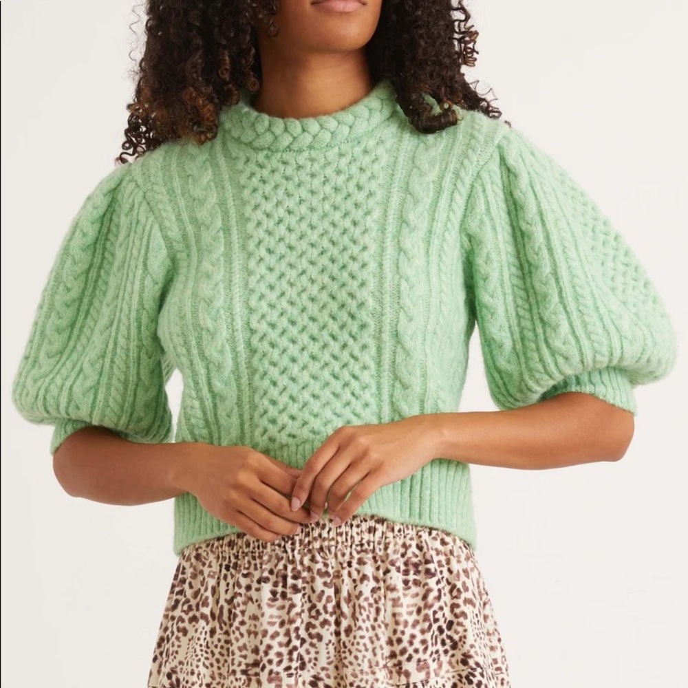 Sea NY Ebba Cable-Knit Puff Sleeve Sweater